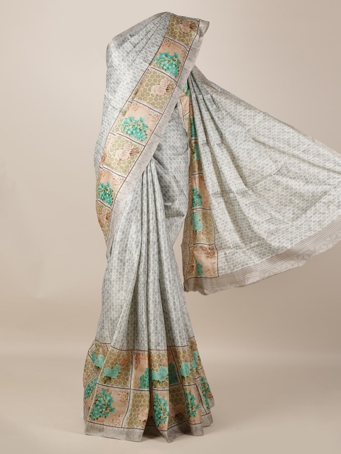 

Pothys Blue & Grey Jute Silk Printed Saree