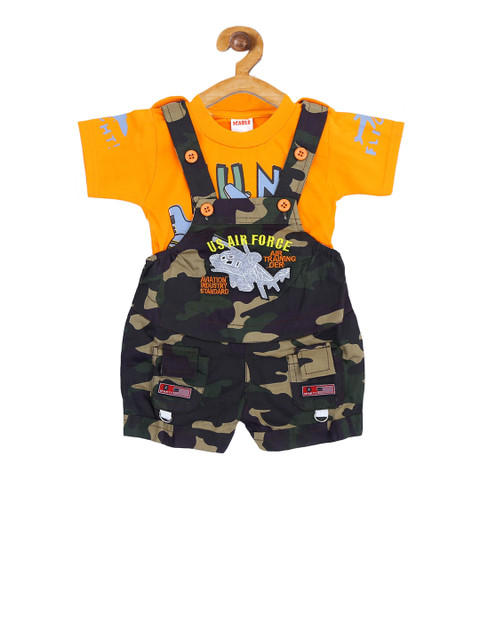 

ICABLE Kids Orange & Brown Printed T-shirt with Dungarees
