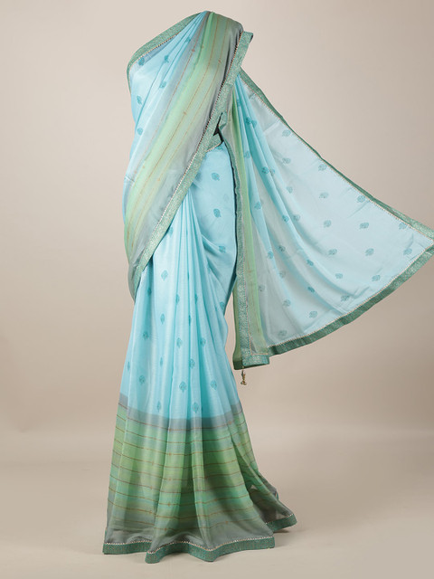 

Pothys Blue Embroidered Poly Georgette Saree
