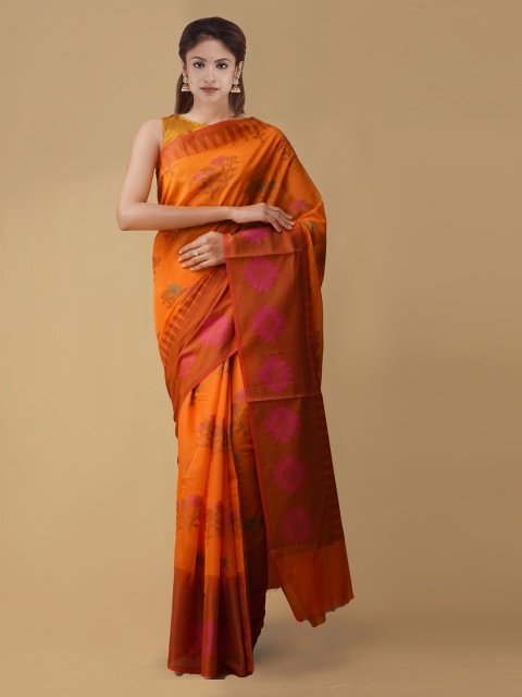 

Unnati Silks Orange Silk Cotton Printed Banarasi Saree