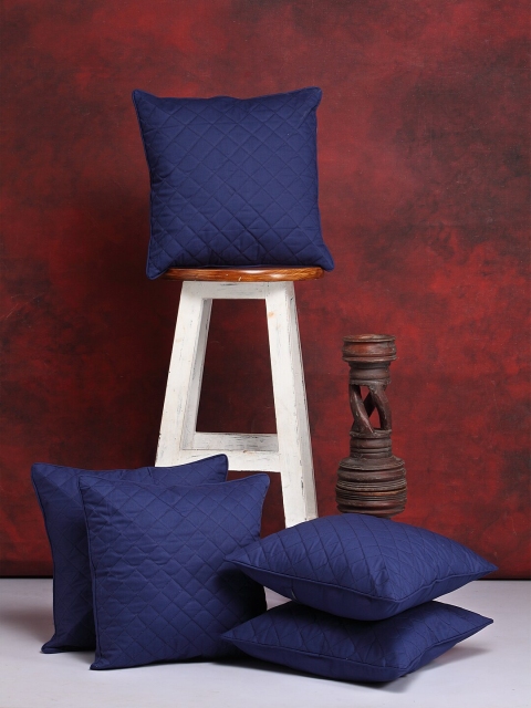 

Clasiko Blue Set of 5 Solid Square Cushion Covers