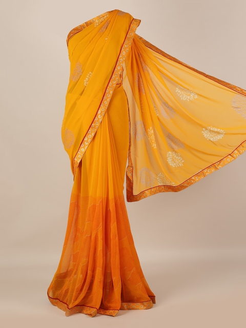 

Pothys Yellow & Orange Poly Georgette Woven Design Saree