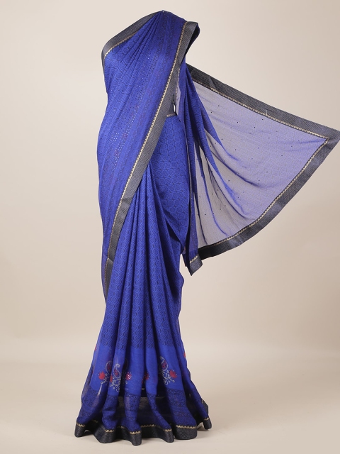 

Pothys Blue Printed Poly Georgette Saree