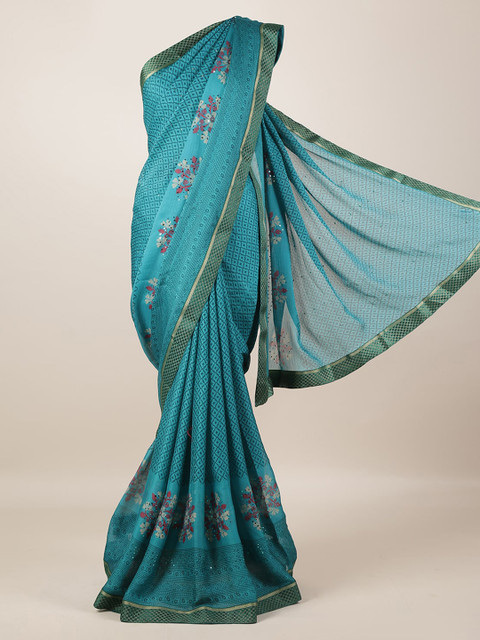 

Pothys Blue Printed Poly Georgette Saree