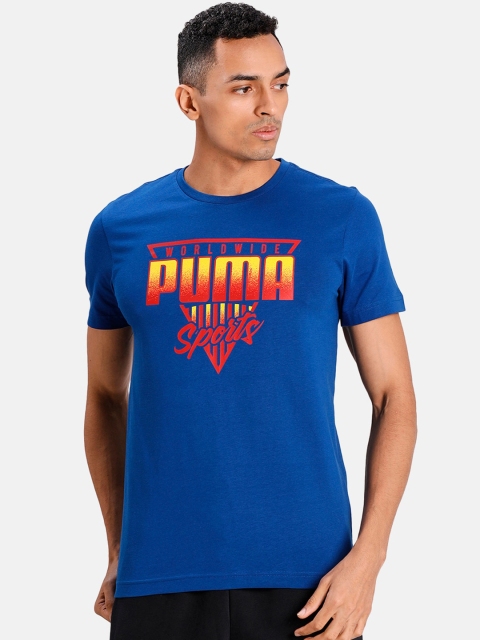 

Puma Men Blue Printed Round Neck Pure Cotton T-shirt