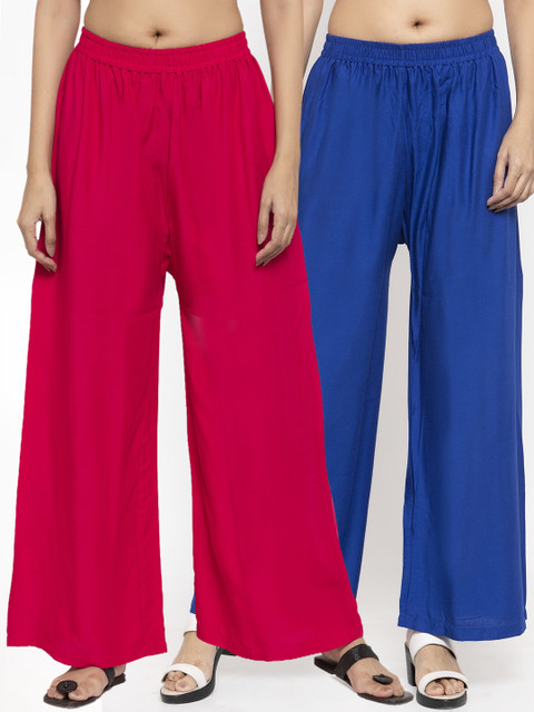 

NEUDIS Women Pack Of 2 Solid Flared Palazzos, Magenta