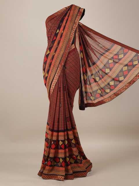 

Pothys Red & Purple Poly Georgette Checked Saree