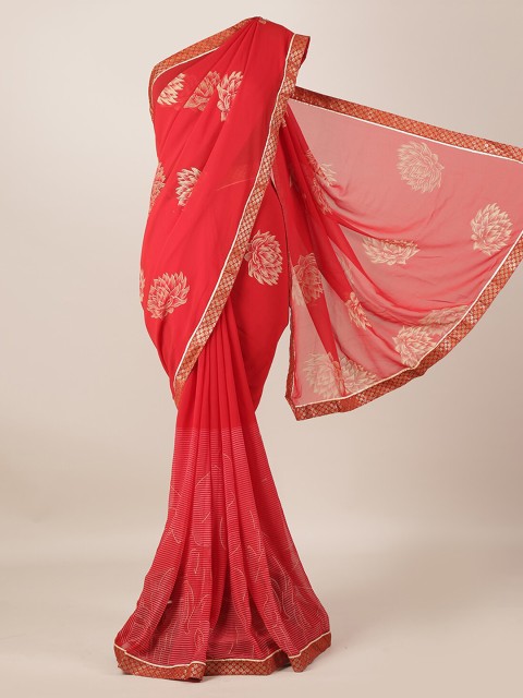 

Pothys Red Printed Poly Georgette Saree