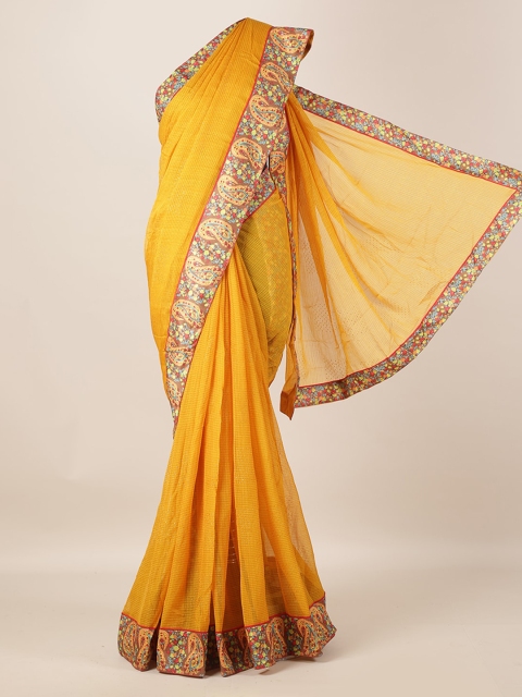 

Pothys Yellow & Brown Poly Georgette Checked Saree