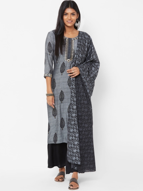 

FASHOR Women Grey Printed Kurta with Palazzos & Dupatta