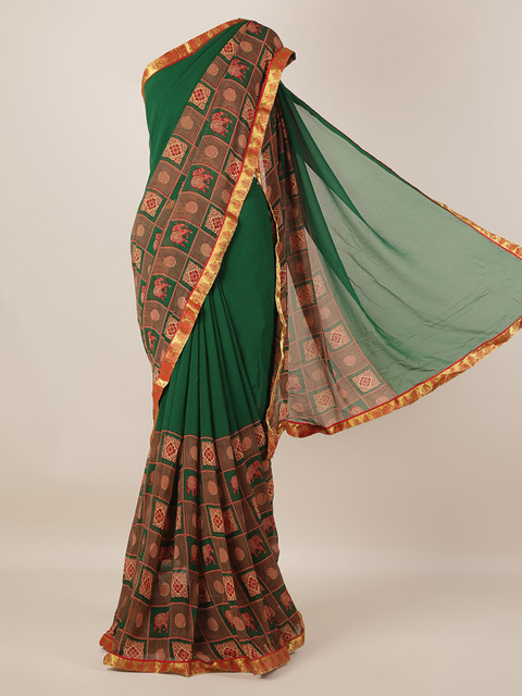 

Pothys Green & Red Poly Georgette Printed Saree