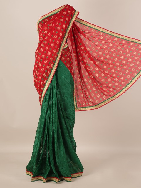 

Pothys Red & Green Poly Georgette Woven Design Saree