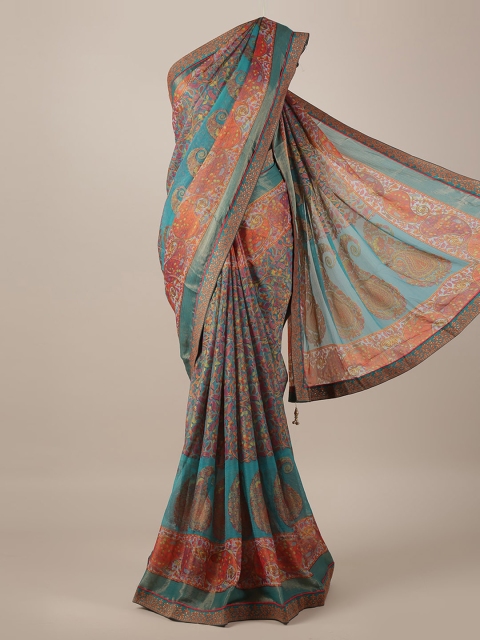 

Pothys Blue & Orange Poly Georgette Printed Saree