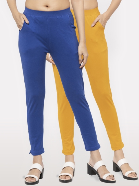 

NEUDIS Women Pack Of 2 Solid Ankle-Length Leggings, Blue