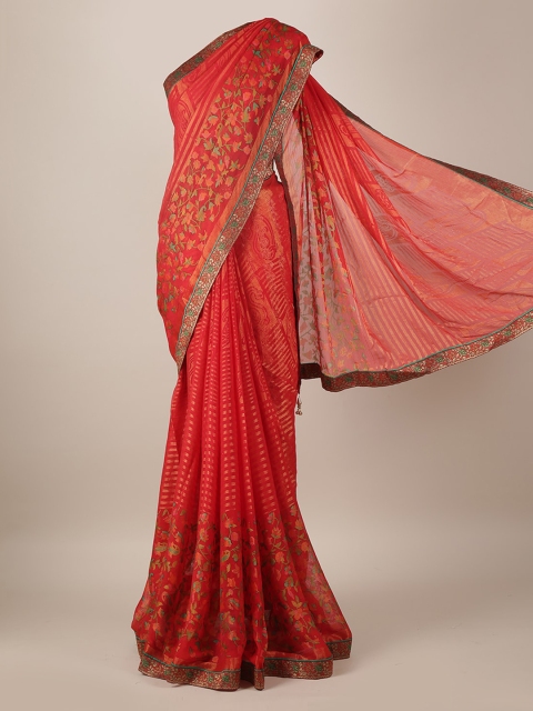 

Pothys Red & Green Poly Georgette Printed Saree