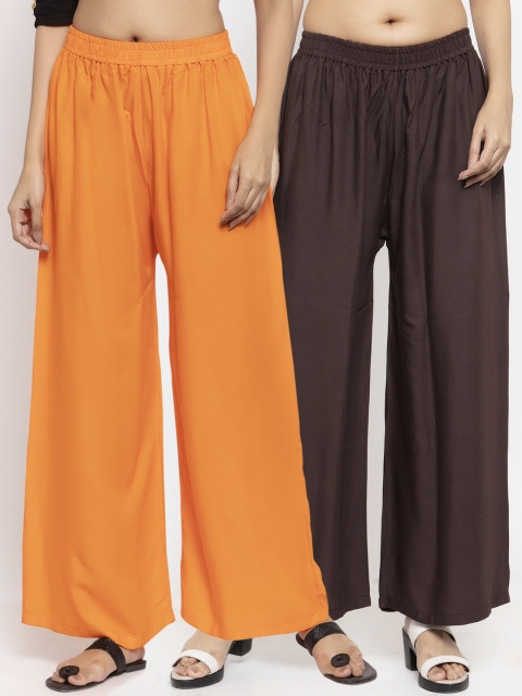 

NEUDIS Women Pack Of 2 Solid Flared Palazzos, Orange