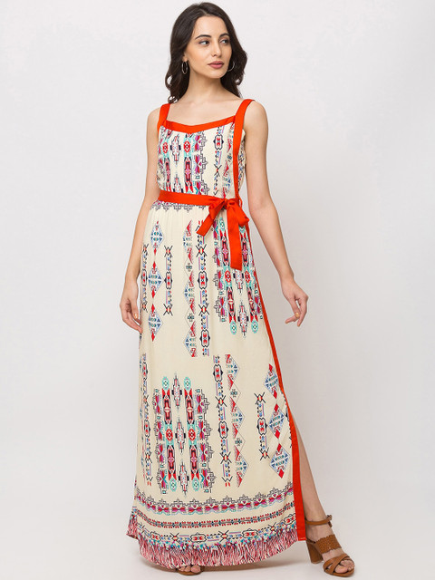 

SHECZZAR Women White Printed Maxi Dress