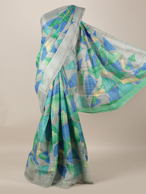 

Pothys Grey & Blue Jute Silk Printed Saree