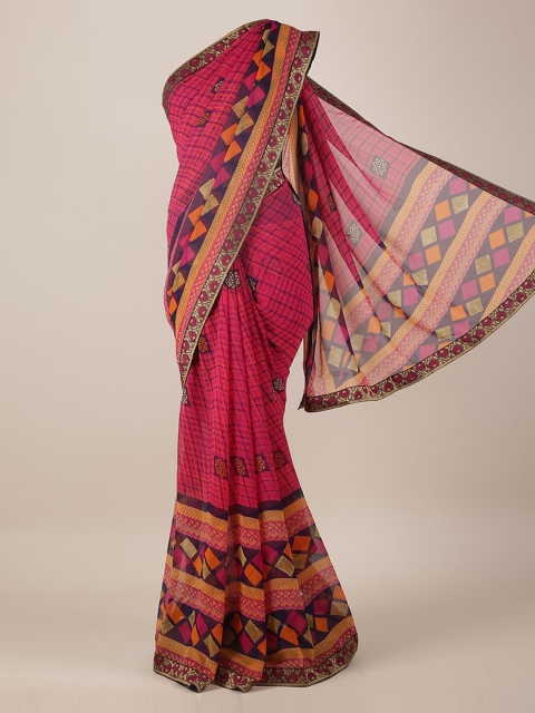 

Pothys Magenta Checked Poly Georgette Saree