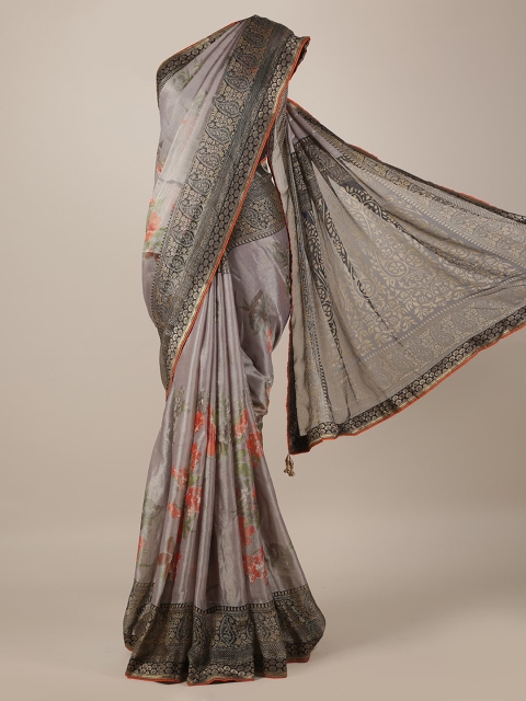 

Pothys Grey Printed Poly Georgette Saree