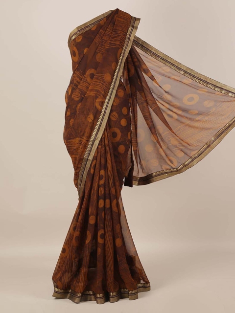 

Pothys Brown & Gold-Toned Poly Georgette Printed Saree