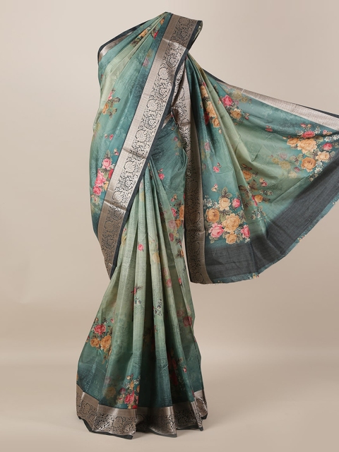 Pothys Green Printed Jute Silk Saree