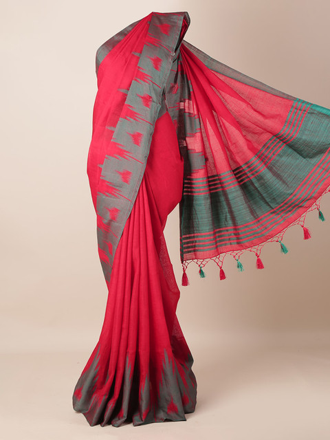 

Pothys Red & Grey Linen Blend Colourblocked Saree