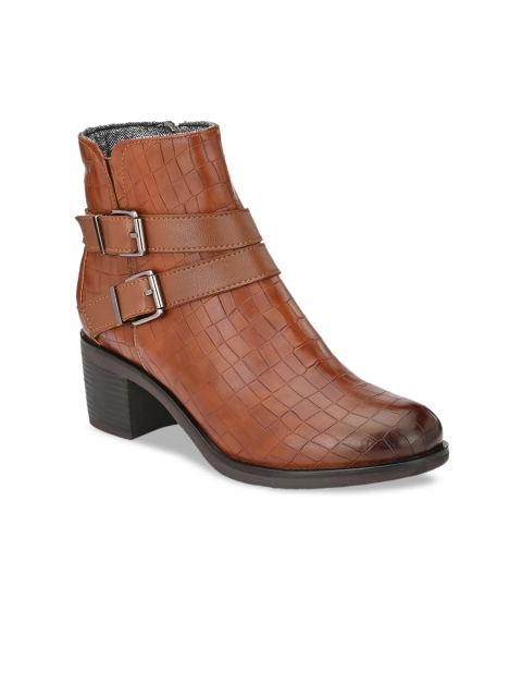

Delize Women Tan Brown Textured Block Heeled Boots