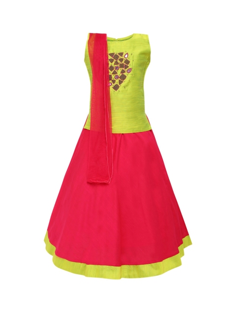 

Aarika Girls Green & Red Embroidered Ready to Wear Lehenga & Blouse with Dupatta