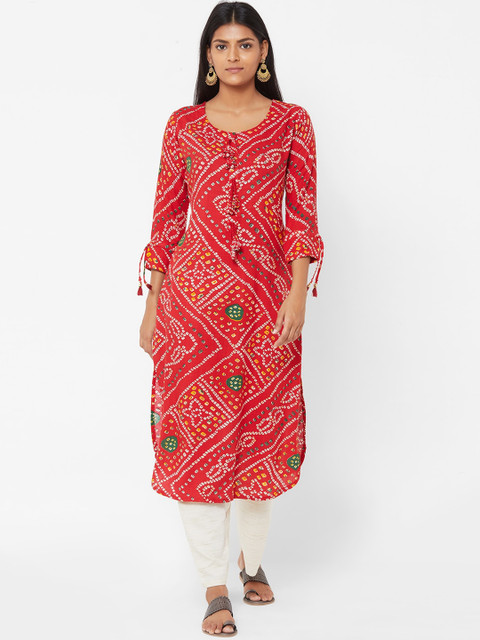 

FASHOR Women Red & White Printed Kurta with Pyjamas