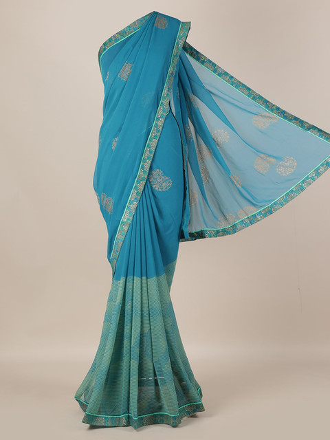 

Pothys Blue Printed Poly Georgette Saree