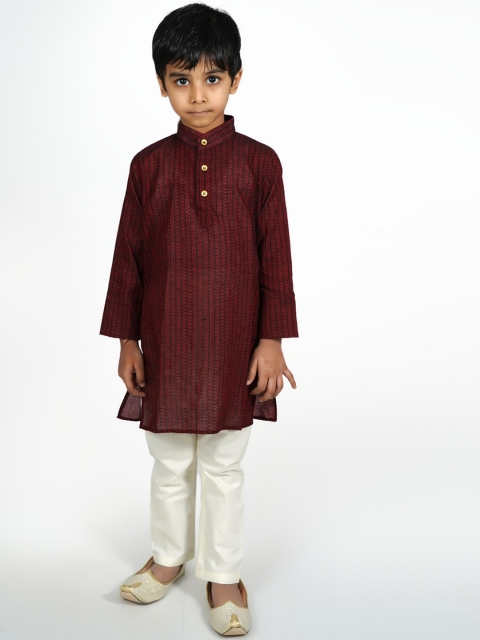 mittenbooty Boys Maroon & White Printed Kurta with Pyjamas
