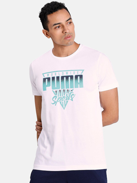 

Puma Men White Printed Round Neck T-shirt