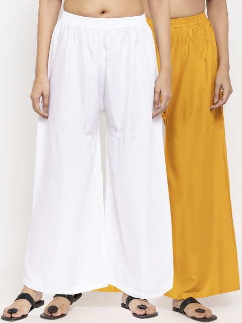 

NEUDIS Women Pack Of 2 White & Yellow Solid Flared Palazzos