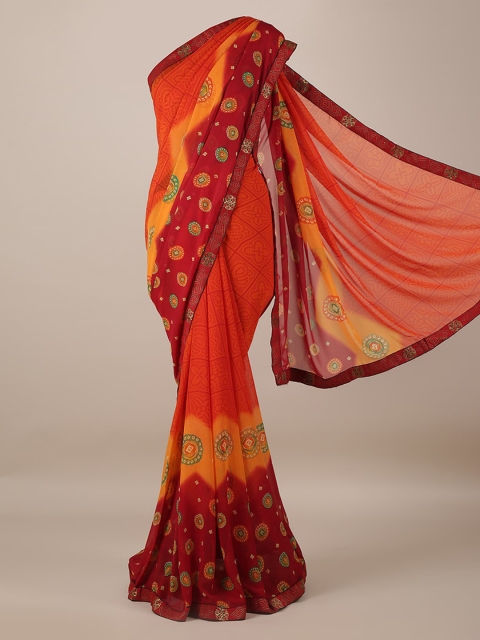 

Pothys Orange & Maroon Poly Georgette Colourblocked Saree