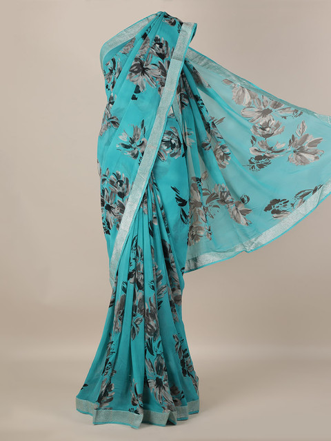 

Pothys Blue & Black Poly Georgette Printed Saree