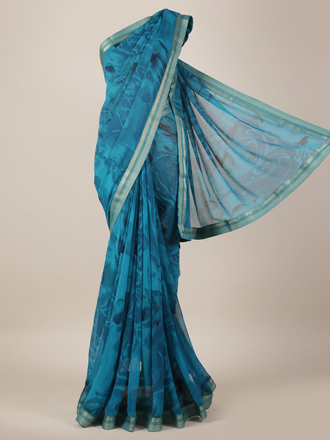 

Pothys Blue Printed Poly Georgette Saree