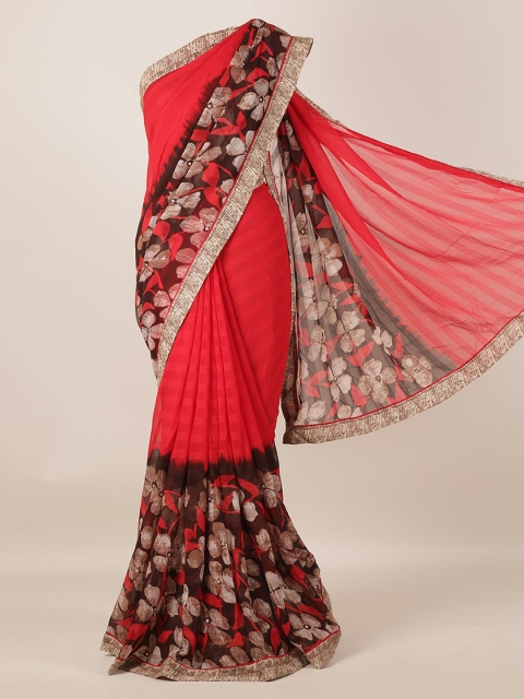 Pothys Red & Off-White Poly Georgette Printed Saree