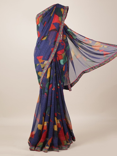 

Pothys Navy Blue Printed Poly Georgette Saree