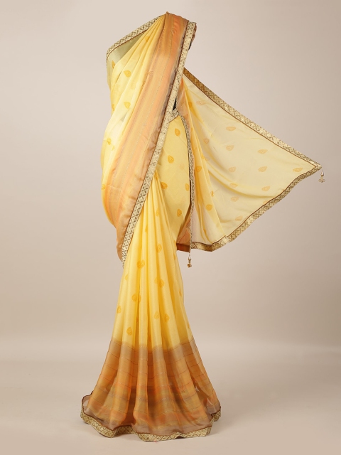 

Pothys Yellow & Gold-Toned Poly Georgette Dyed Saree