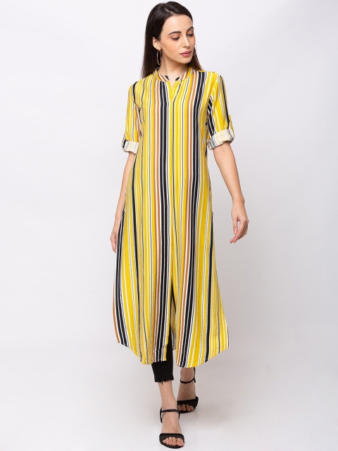 

SHECZZAR Women Yellow Striped A-Line Dress