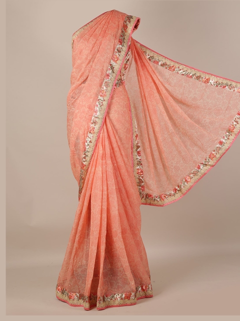 Pothys Peach-Coloured Woven Design Poly Georgette Saree