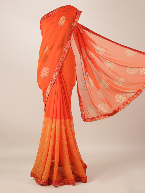 

Pothys Orange Printed Poly Georgette Saree