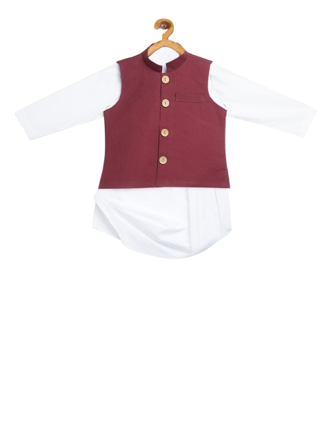 

Zotw Unisex Kids White & Maroon Self Design Kurta with Pyjamas