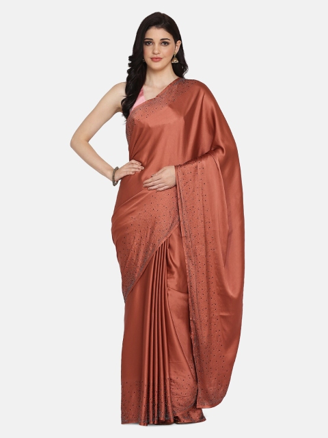 

BOMBAY SELECTIONS Rust Solid Poly Crepe Saree