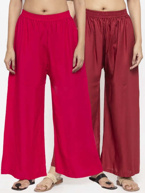 

NEUDIS Women Pack Of 2 Solid Flared Palazzos, Magenta