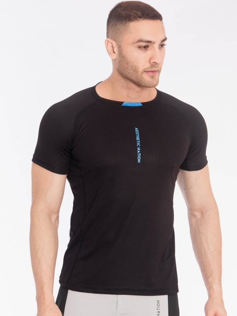 

AESTHETIC NATION Men Black Solid Henley Neck T-shirt
