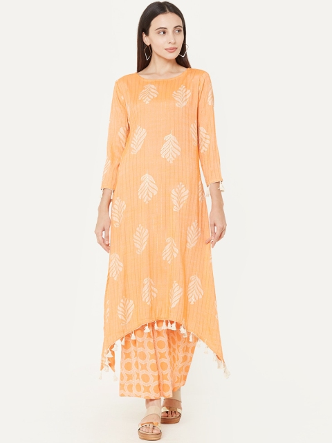

FASHOR Women Orange & White Printed Kurta with Palazzos