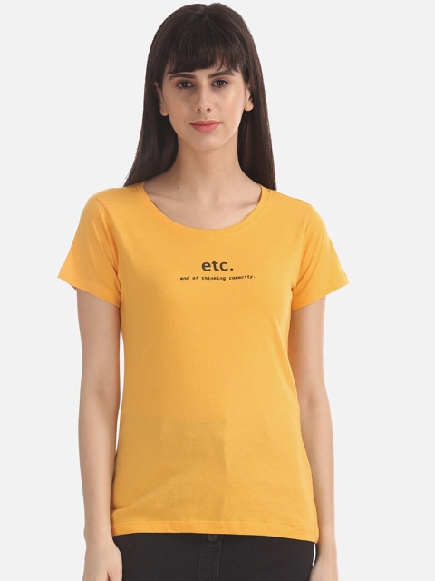 

Sugr Women Mustard Printed Round Neck T-shirt
