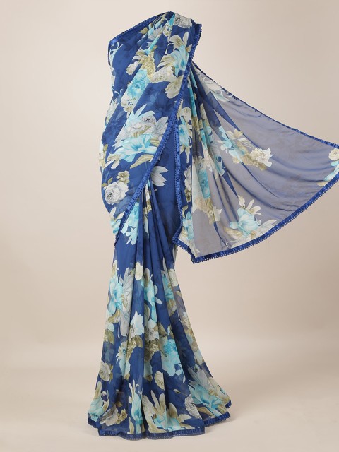 

Pothys Blue & Beige Poly Georgette Floral Printed Saree